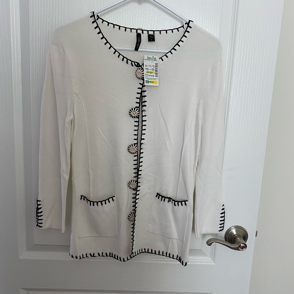 Venini Ivory Cardigan with Ebony Trim